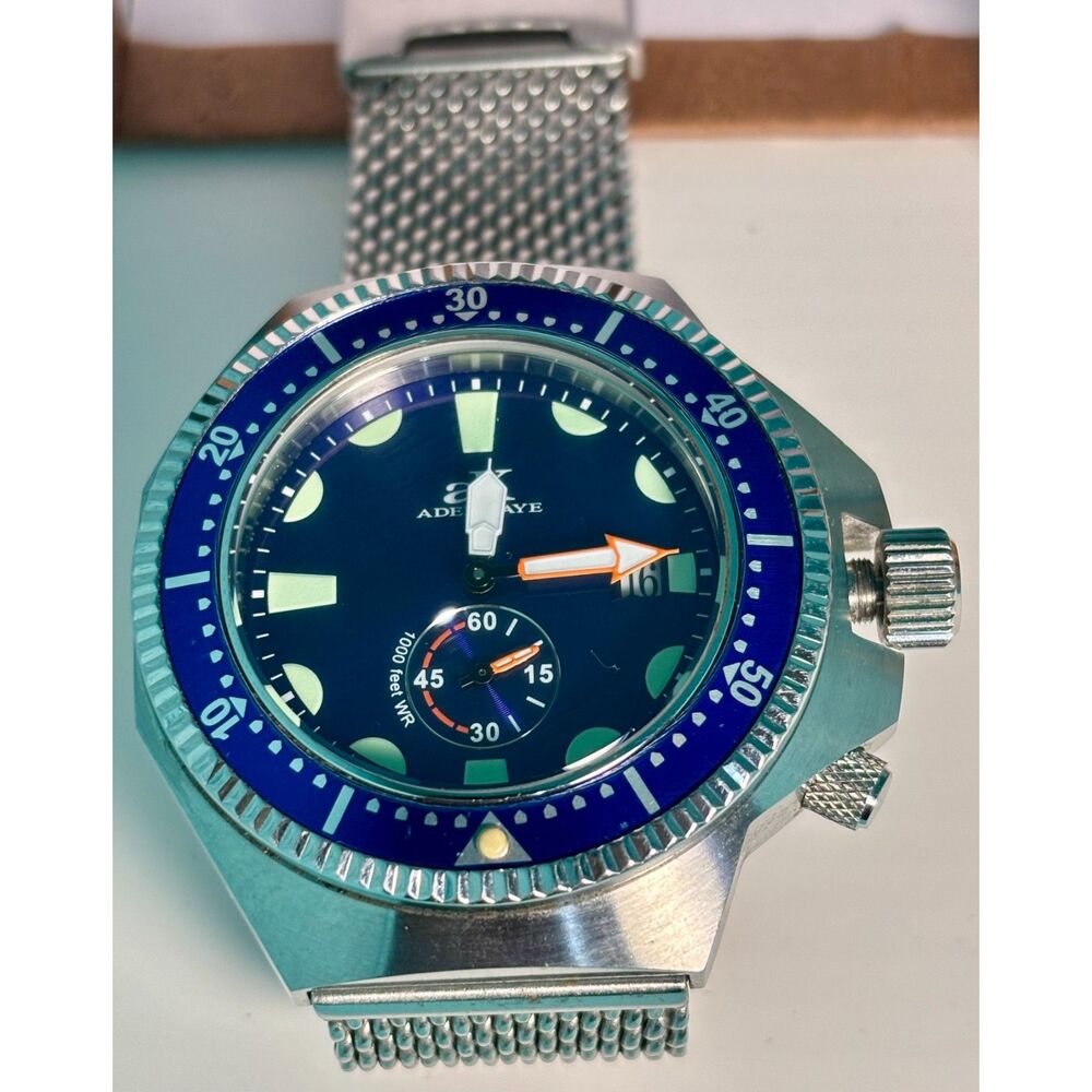 Adee Kaye AK7235M Diver Style Watch – Blue Dial & Mesh Bracelet – Fresh Battery